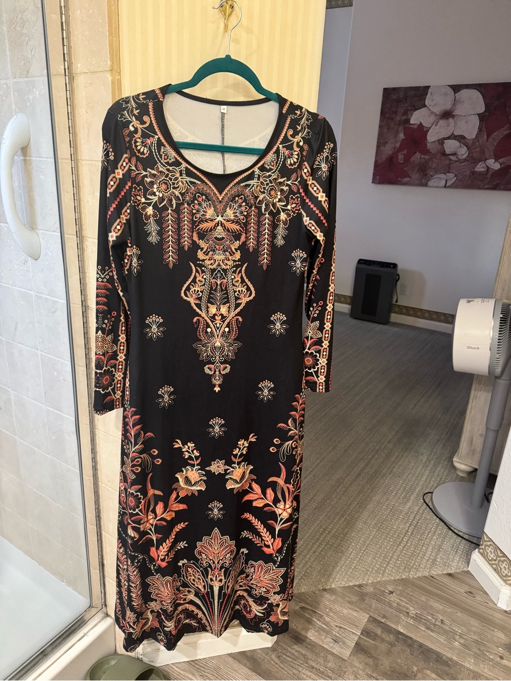 Black Floral-Print Long Sleeve Maxi Dress